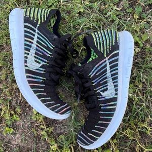 Nike Free 5.0 Run Fly Knit Black Multi Womens Running Sneakers Lace Up Lagoon